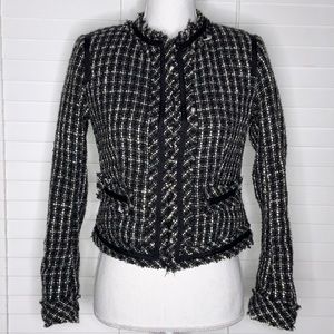 Merona Tweed Blazer Jacket Raw Hem Faux Pockets